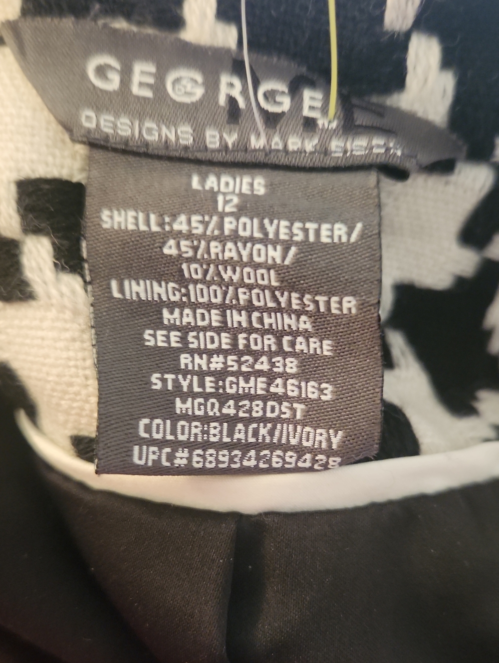 GEORGE Design MARK Eisen TRENDY Houndstooth BLAZER Black WHITE SIZE 12 - Picture 9 of 11